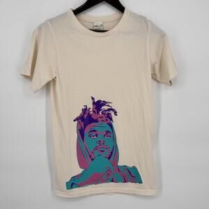 The Weeknd Shirt Mens Small Cream Organic Cotton Graphic Anvil Tee Pop Art